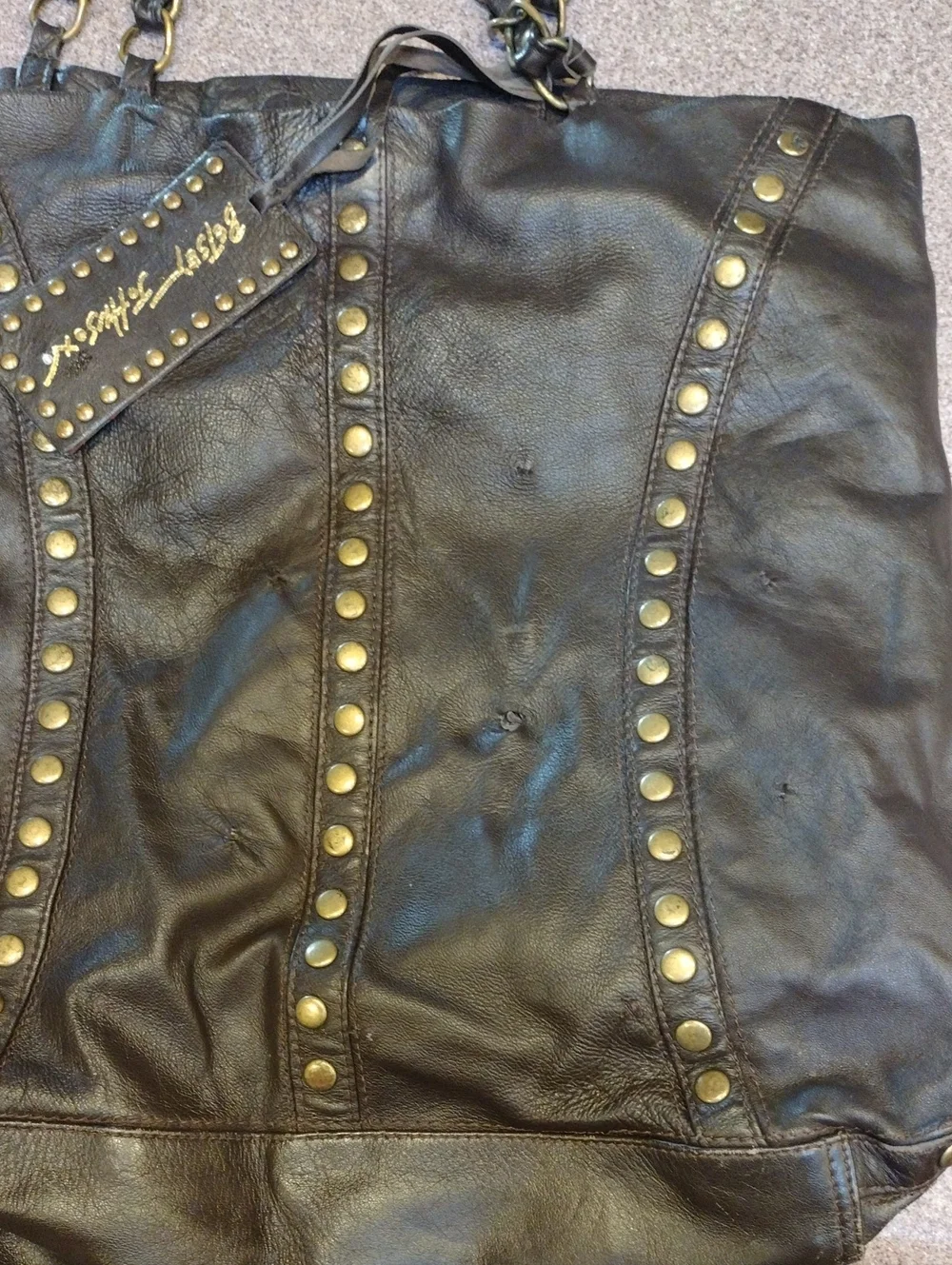 🩷 Y2K Betsey Johnson Brown Leather Slouchy Studded Hobo Bag